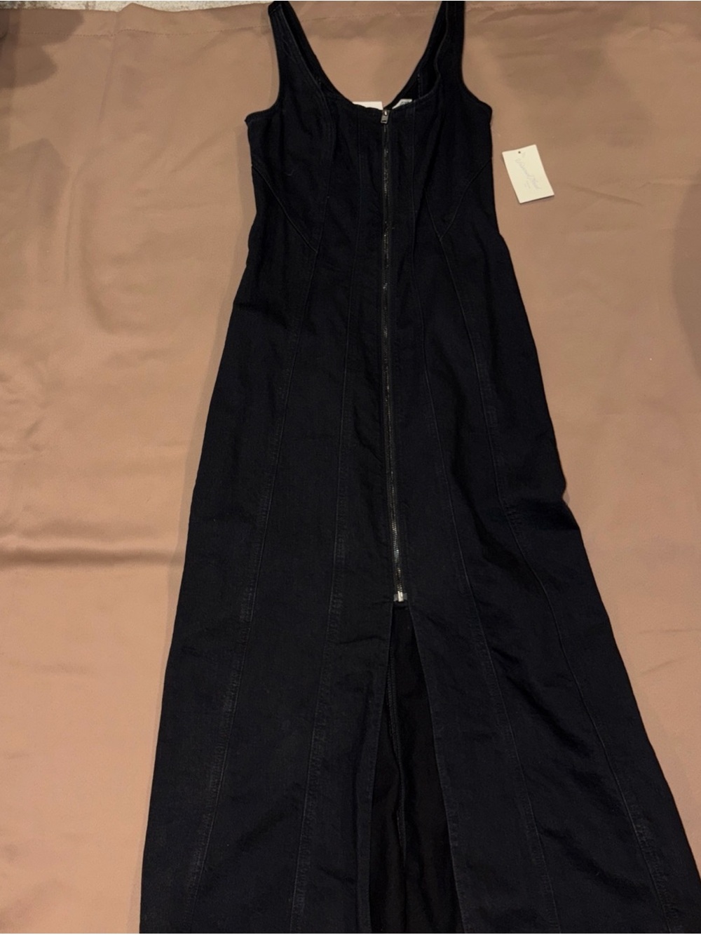 Black Denim Corset Style Long  Dress Zip Front  Cowgirl Western punk grunge goth